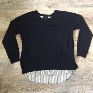 Sweater with faux long sleeve shirt, open back